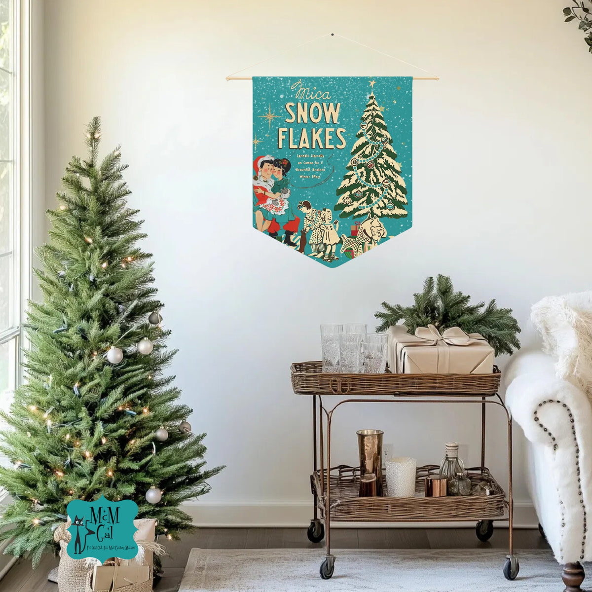 Vintage Snow Flakes Pennant Banner - Holiday Decor for Festive Cheer - Mid Century Modern Gal