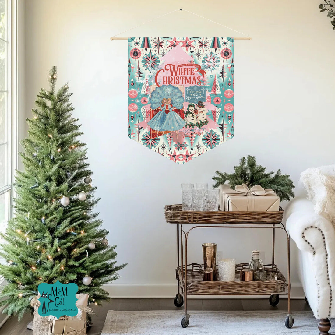 Wallace And Davis Vintage White Christmas Pennant - Festive Wall Decor for Holiday Cheer