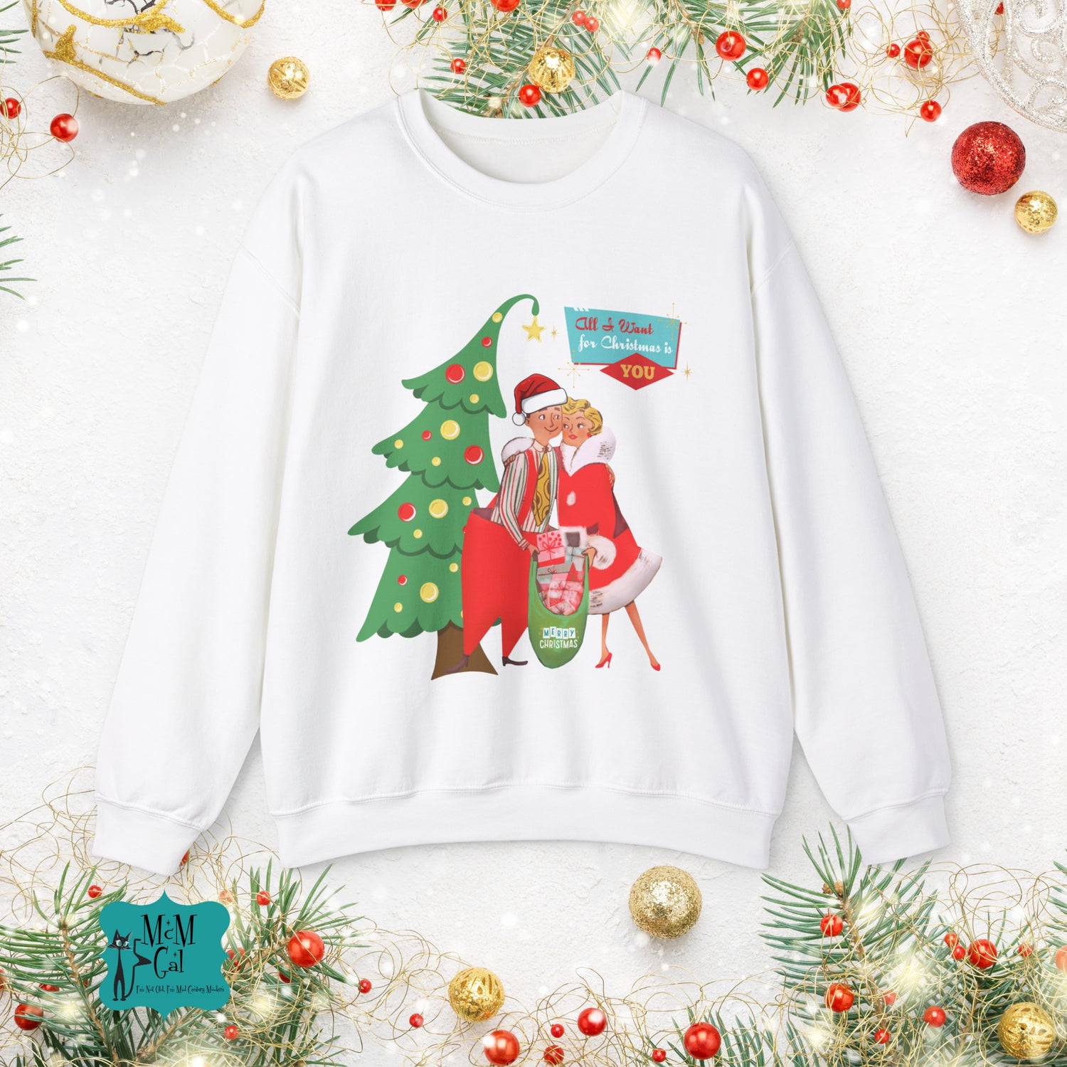 Retro Christmas Couples Sweatshirt, Perfect for Holiday Parties, Gift for Him/Her, Vintage Style, Cozy Crewneck