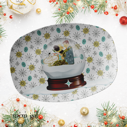 Mid Century Modern Christmas Platter, Franciscan Starburst, Kitschy Gifts, Snowglobe Mod Couple Gifts