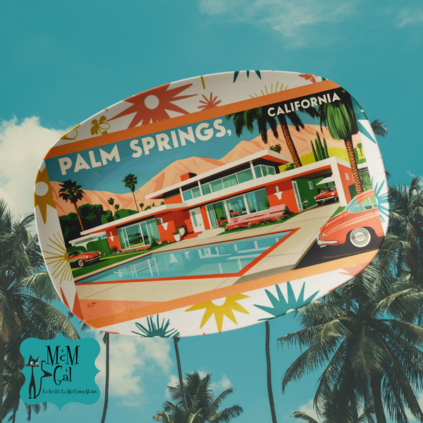 Mid Century Modern Palm Springs California Vintage Postcard Mod Party Platter