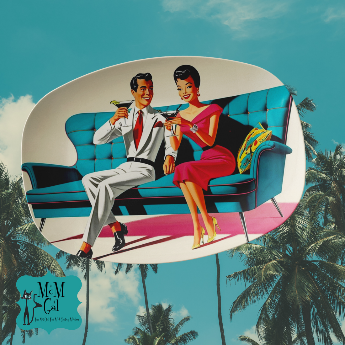 Mid Century Modern Martini Cocktail Hour, Mod Kitschy Couple Party Platter - Mid Century Modern Gal