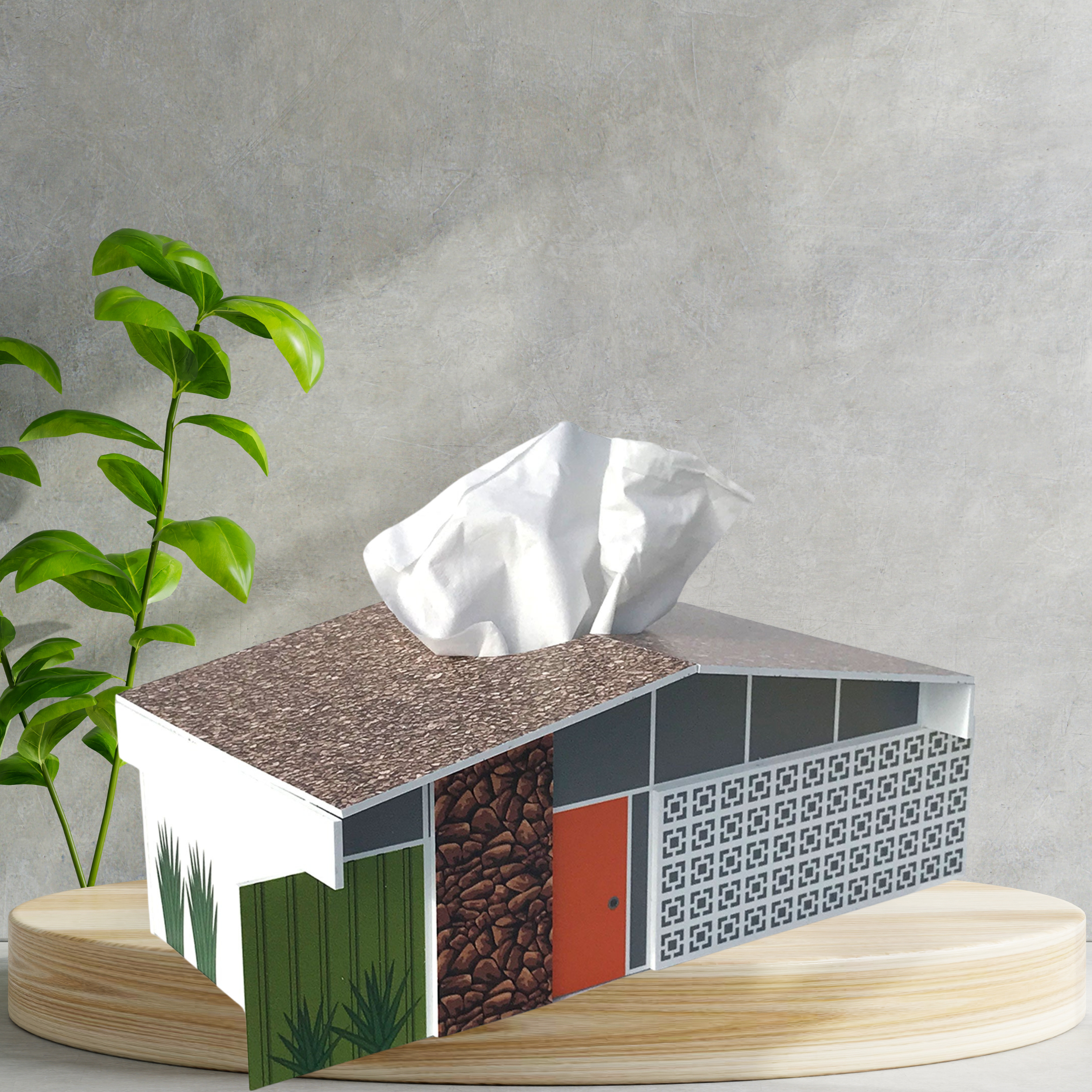 Mid Century Mod House Designed, Breeze Block Kitschy Tissue Box Cover - Twin Palms - Mid Century Modern Gal