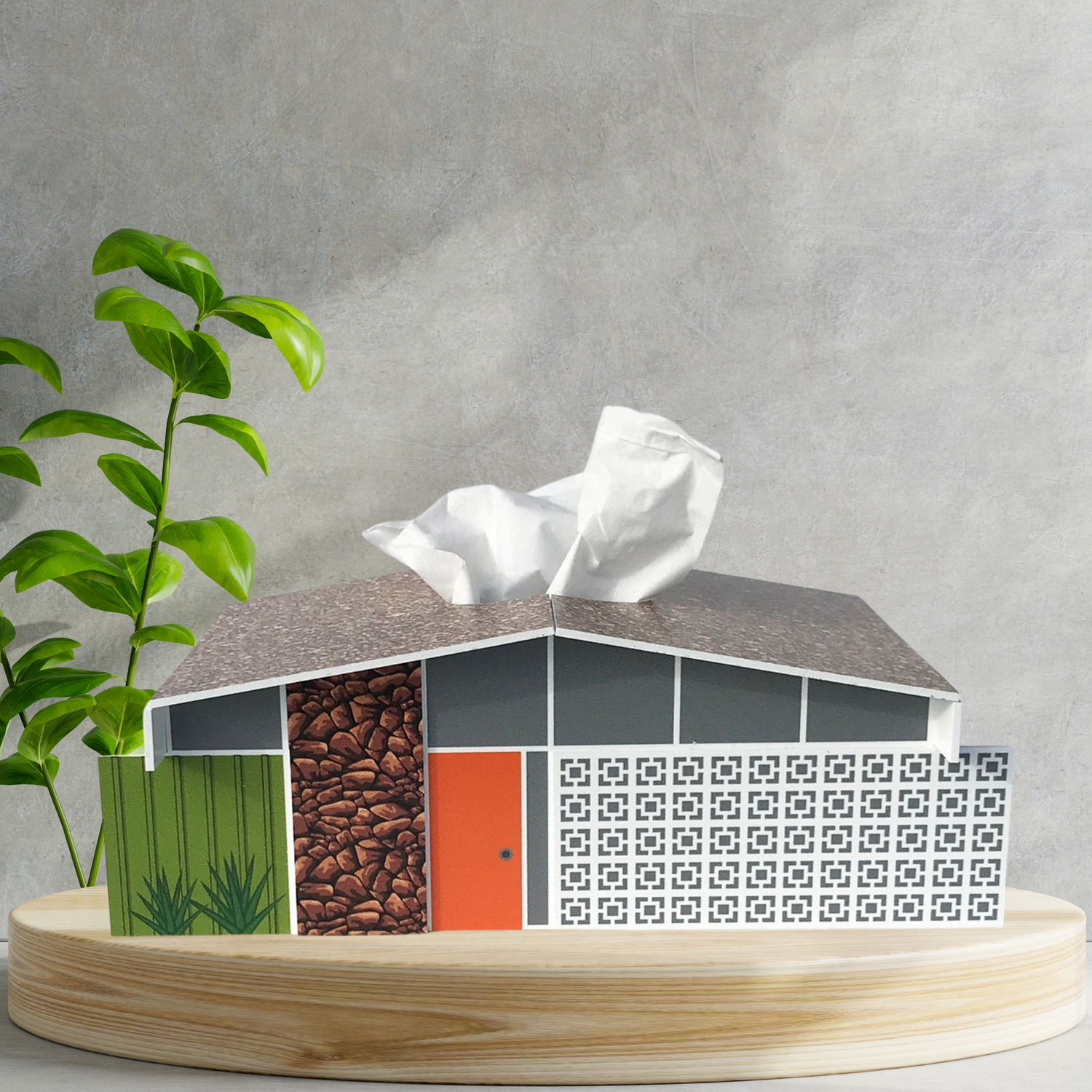 Mid Century Mod House Designed, Breeze Block Kitschy Tissue Box Cover - Twin Palms - Mid Century Modern Gal