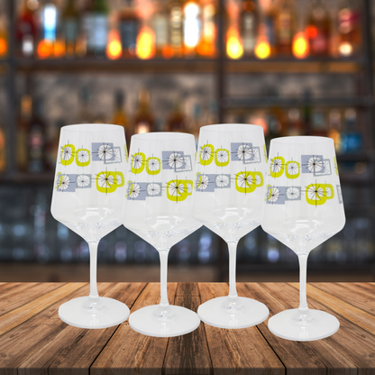 Mid Mod Barware Atomic Starburst, Outdoor Acrylic Stemmed Wine, Set of 4 (Blue Green) - Mid Century Modern Gal