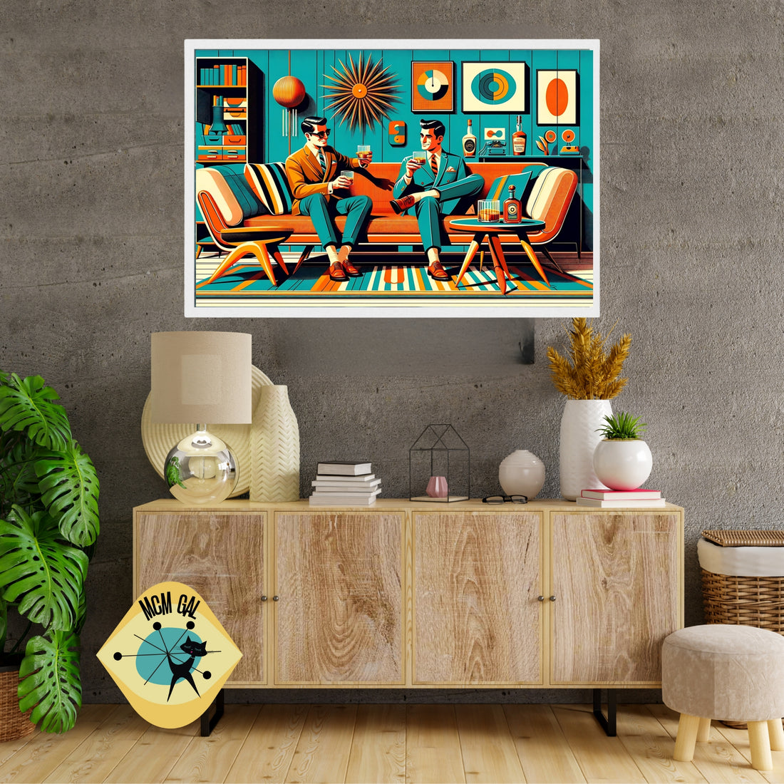 Frame TV Mid Century Modern Gentleman, Gay Male Couple, Bourbon Drinkers Samsung TV Art - Mid Century Modern Gal