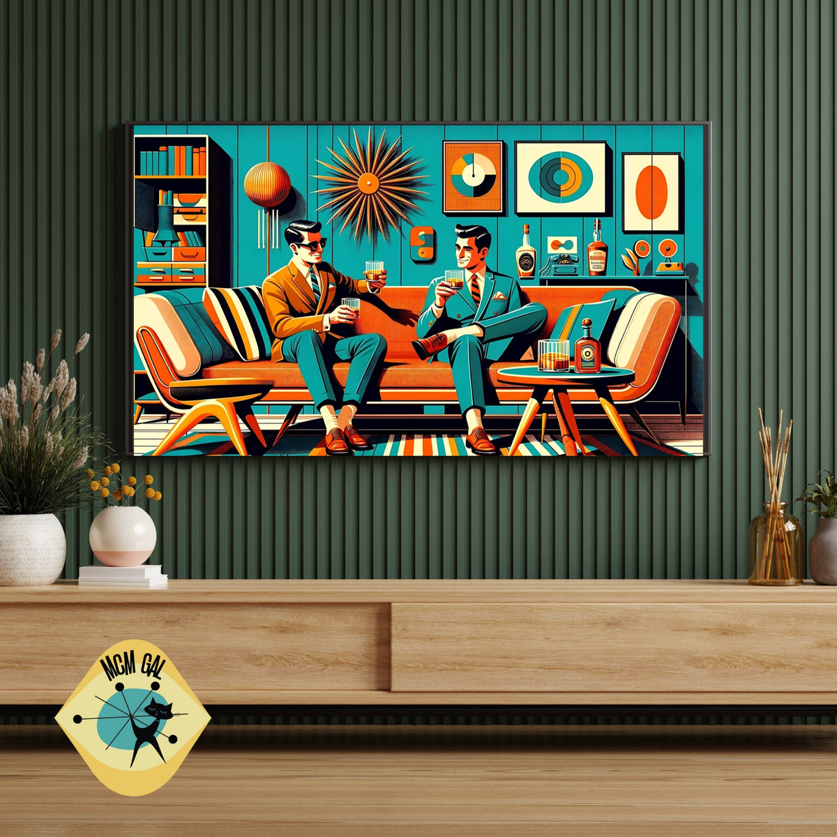 Frame TV Mid Century Modern Gentleman, Gay Male Couple, Bourbon Drinkers Samsung TV Art - Mid Century Modern Gal