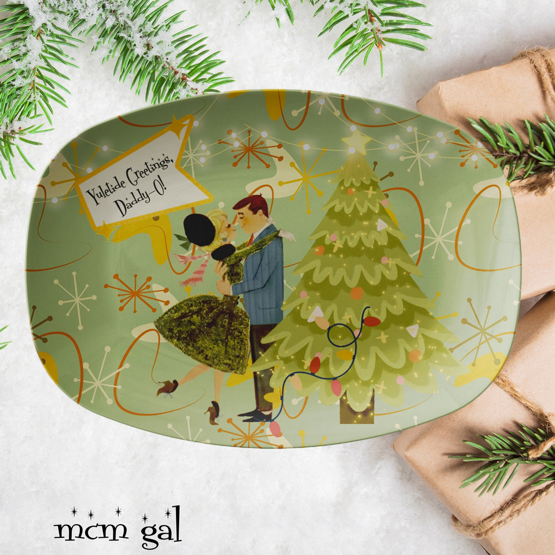 50s Mid Century Modern Christmas Party Platter, Kitschy Retro Couple Gift - Mid Century Modern Gal