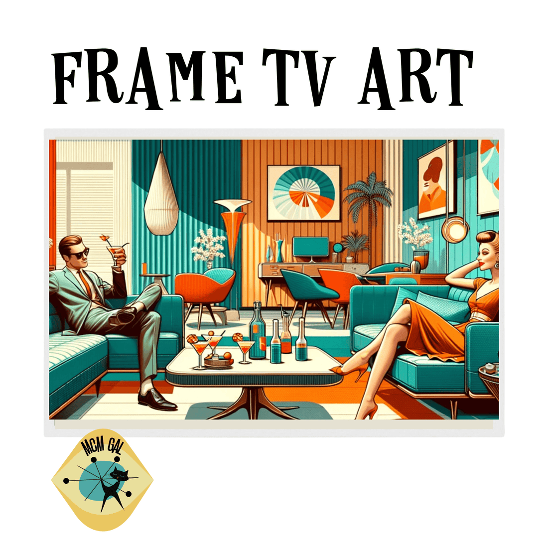 Samsung Frame TV, Mid Century Modern TV Art - Mid Century Modern Gal