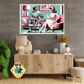 Samsung Frame TV Mid Century Modern Kitschy Pink Aqua, Mod Couple - Mid Century Modern Gal