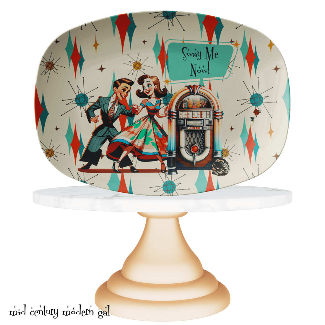50s Style Couple, Sway Me Now, Kitschy Mid Century Modern Party Platter