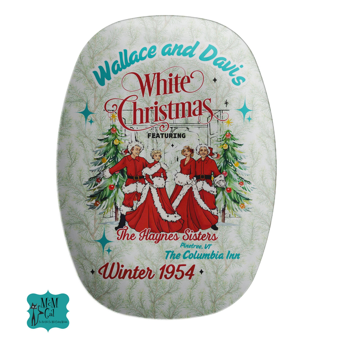 Wallace And Davis White Christmas Featuring The Haynes Sister, Holiday Christmas Party Platter - Mid Century Modern Gal