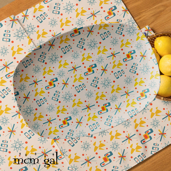 Mid Century Modern Party Platter, 50s Pattern, Happy Spring Summer Outdoor Retro Dining