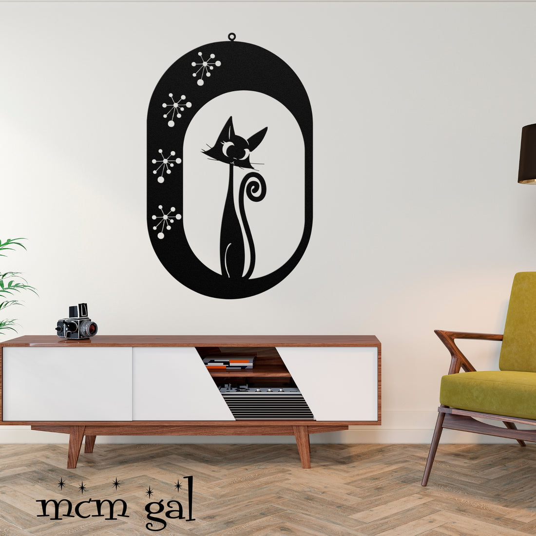 Atomic Kitty Cat Mid Century Modern Metal Wall Art - Mid Century Modern Gal