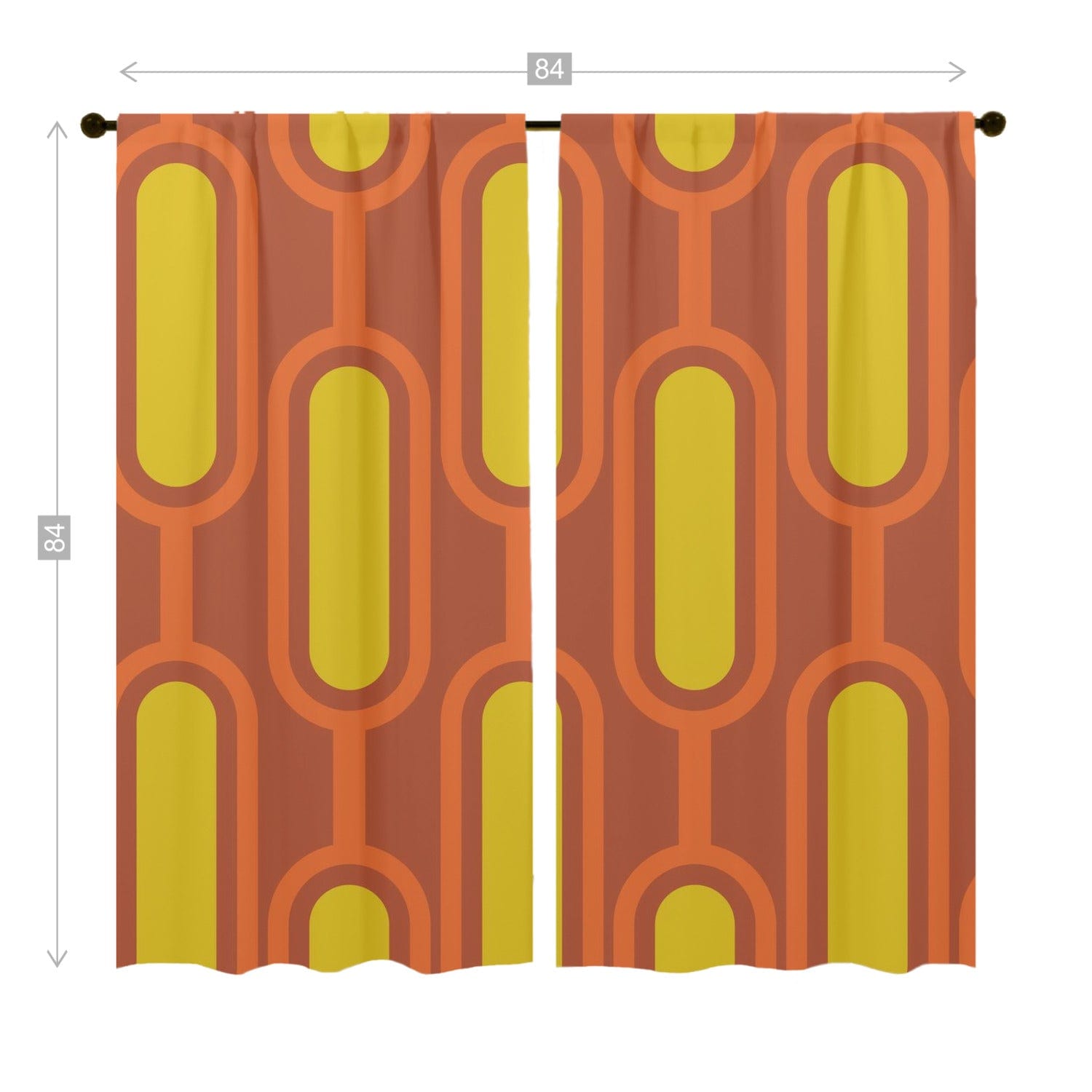 Mod Orange, Mustard Yellow, Groovy Mid Century Modern Window Curtains (two panels) Curtains