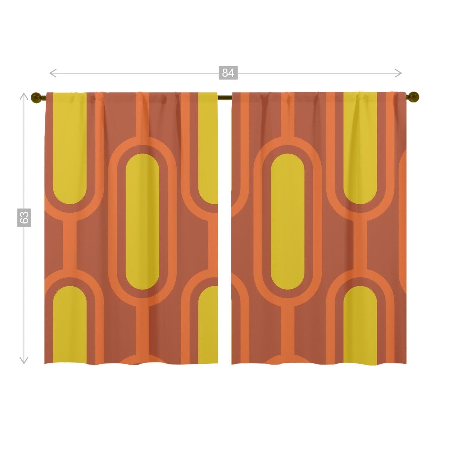 Mod Orange, Mustard Yellow, Groovy Mid Century Modern Window Curtains (two panels) Curtains