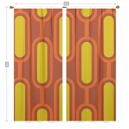 Mod Orange, Mustard Yellow, Groovy Mid Century Modern Window Curtains (two panels) Curtains