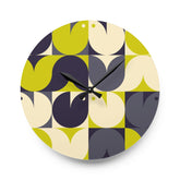 Modern Scandinavian, Geometric Birds, Green, Gray Retro MCM Acrylic Wall Clock Home Decor