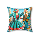 New York City Rockefeller Station Skate Rink, Retro Couple Winter Pillow And Insert Home Decor