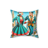 New York City Rockefeller Station Skate Rink, Retro Couple Winter Pillow And Insert Home Decor