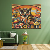 70s Owl Art, Hippie Boho Merry Mushroom, Groovy Brown, Orange, 1970s Home Decor Indoor Wall Tapestries - Mid Century Modern Gal