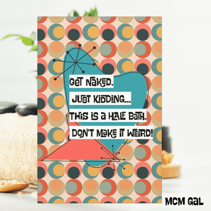 Funny Bathroom Art, Mid Century Modern Kitschy Style, Get Naked, MCM Wall Art