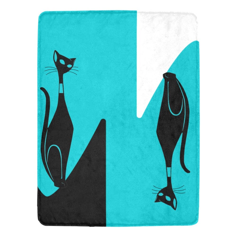 Mid Century Modern Throw Blankets One Size / Atomic Catsm Black, Aqua, White Ultra-Soft Micro Fleece Blanket 60&quot; x 80&quot;(Made in Queen)