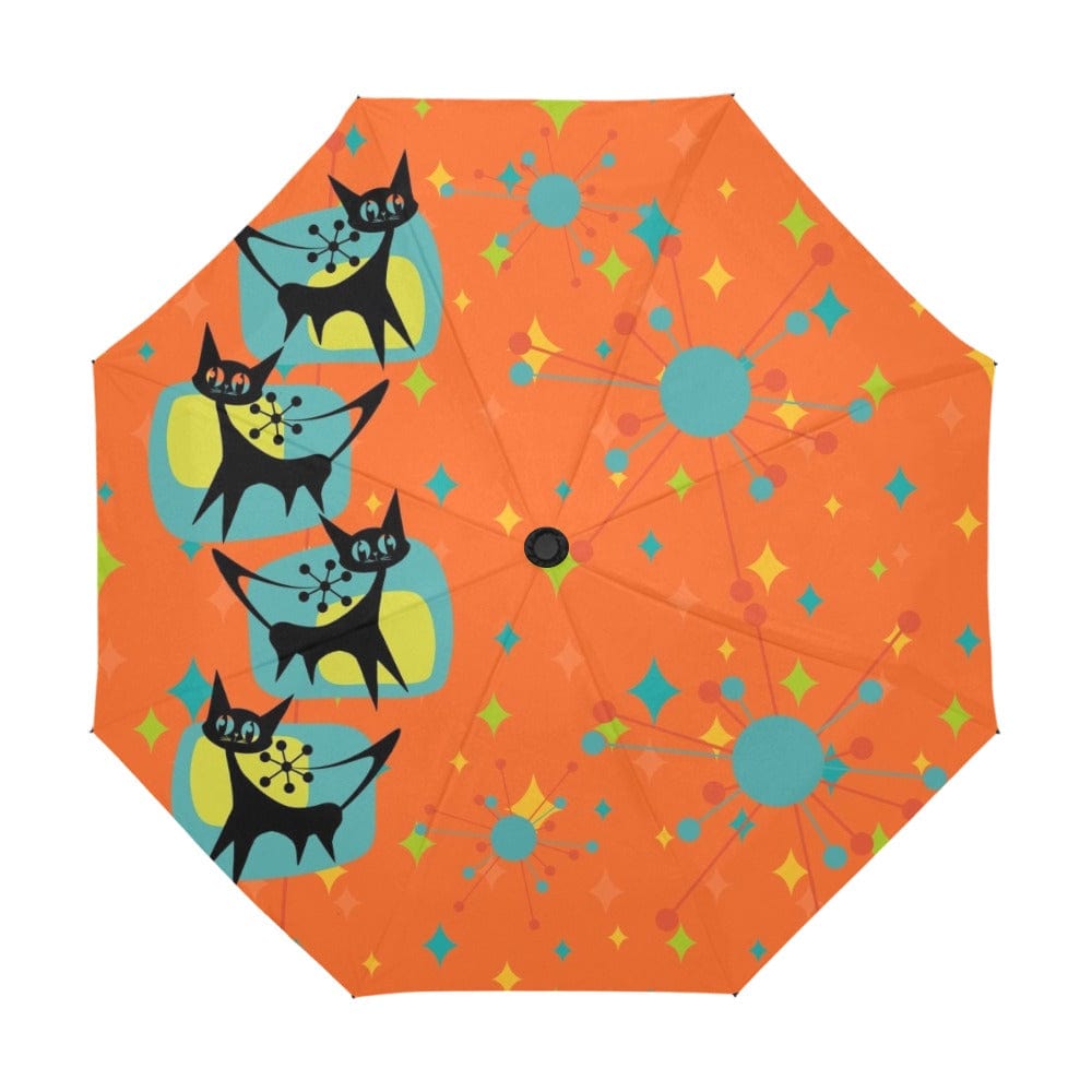 Mid Century Modern, Groovy Retro Umbrella's One Size / Atomic Kitsch Cats Anti-UV Automatic Umbrella(Outside Printing)(Model U09)