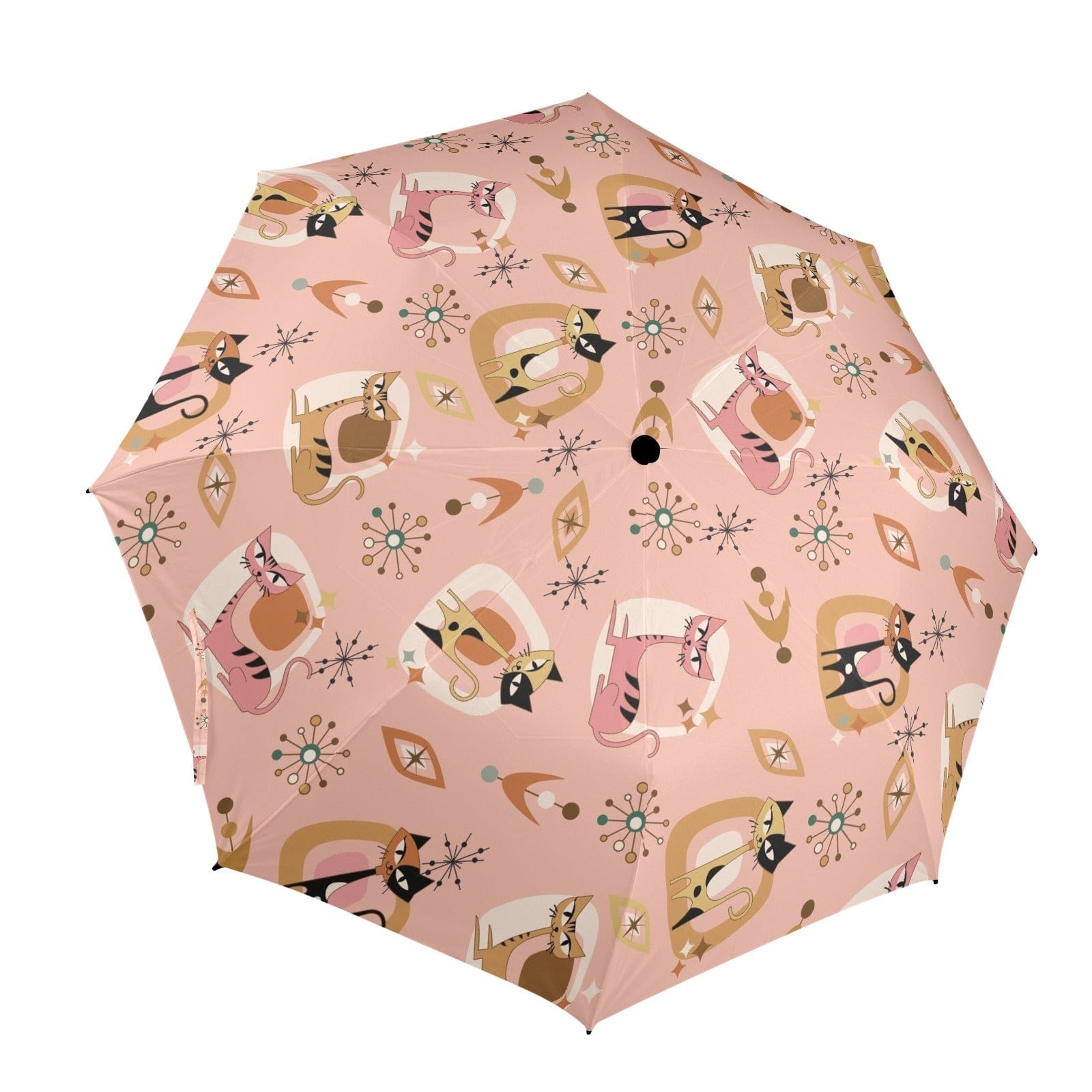 Groovy Mid Mod Vibes Retro Umbrella Rain or Sun One Size / Atomic Kittie Cats Semi-Automatic Foldable Umbrella (Model U12)