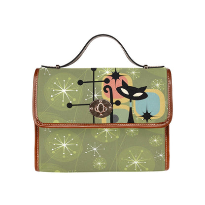 Mid Century Modern Stylish Hand Bags One Size / Atomic Starburst, Green Atomic Cat All Over Print Canvas Bag(Model1641)(Brown)