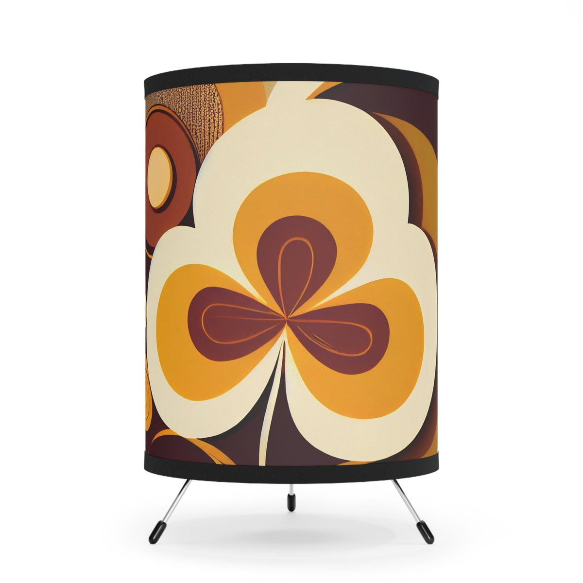 70's Style Tripod Lamp In Brown, Harvest Gold, Retro Style Mod Flower Groovy Lamp Home Decor One size / Black