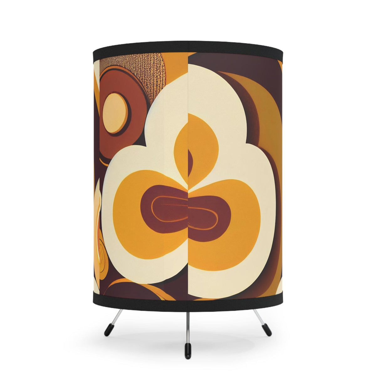 70's Style Tripod Lamp In Brown, Harvest Gold, Retro Style Mod Flower Groovy Lamp Home Decor One size / Black