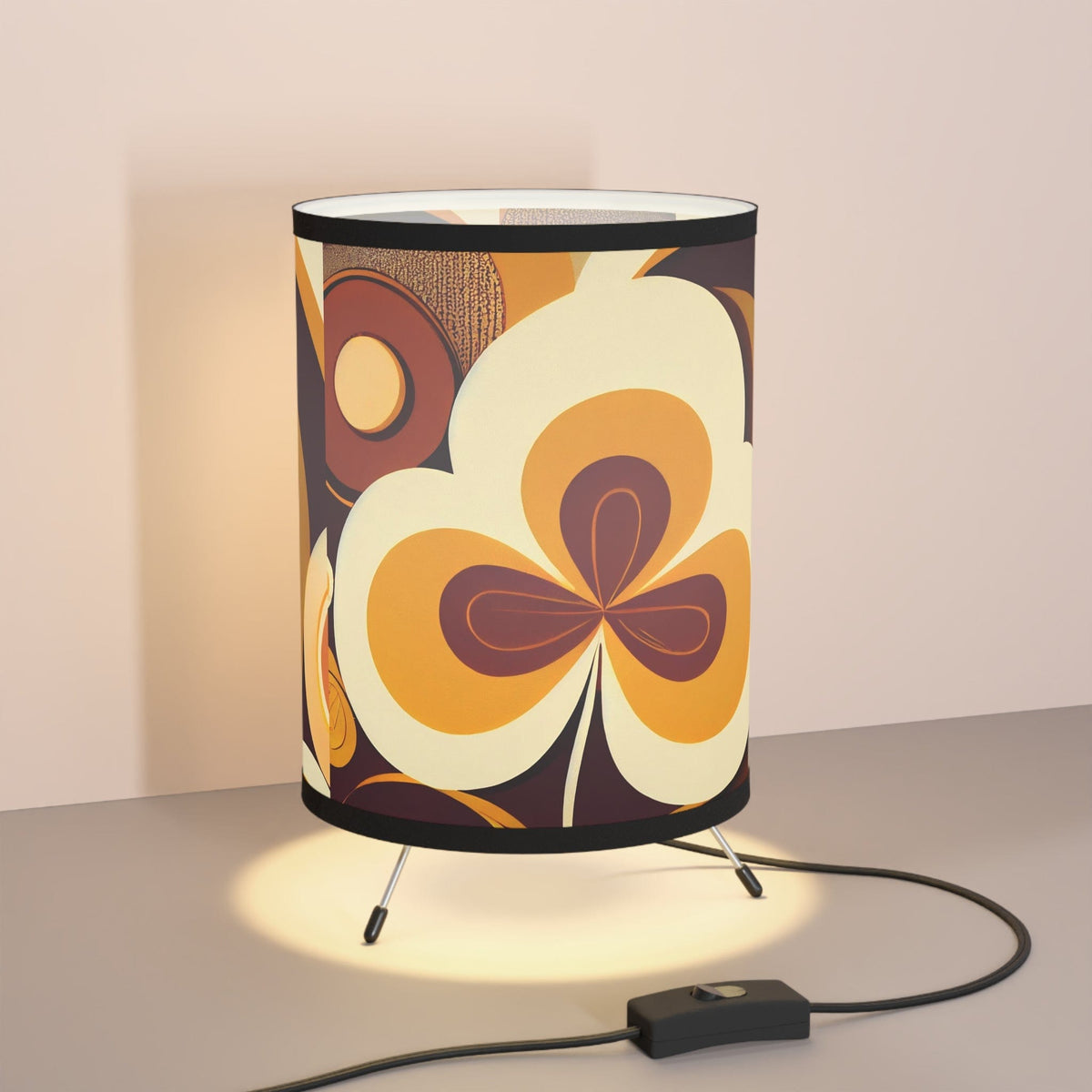 70's Style Tripod Lamp In Brown, Harvest Gold, Retro Style Mod Flower Groovy Lamp Home Decor One size / Black