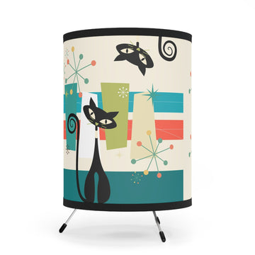 Atomic Kitsch Cat Mid Mod Desk Lamp, Retro 50s Lounge Scene Light, Geometric MCM Accent Lighting