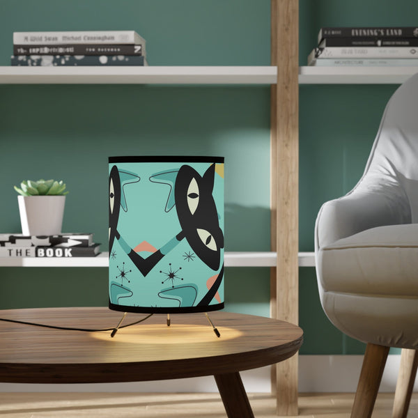 Atomic Cat, Mid Century ModernTripod Lamp, Aqua Blue, Kitschy Reading Lamp