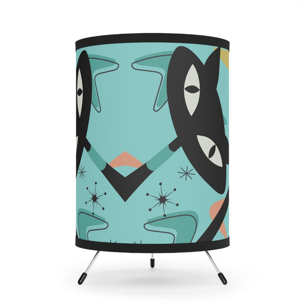 Atomic Cat, Mid Century ModernTripod Lamp, Aqua Blue, Kitschy Reading Lamp