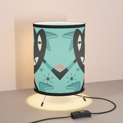 Atomic Cat, Mid Century ModernTripod Lamp, Aqua Blue, Kitschy Reading Lamp Home Decor One size / Black
