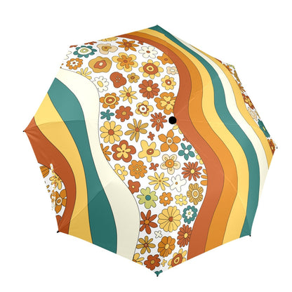 Groovy Mid Mod Vibes Retro Umbrella Rain or Sun One Size / Flower Power Groovy Waves Semi-Automatic Foldable Umbrella (Model U12)