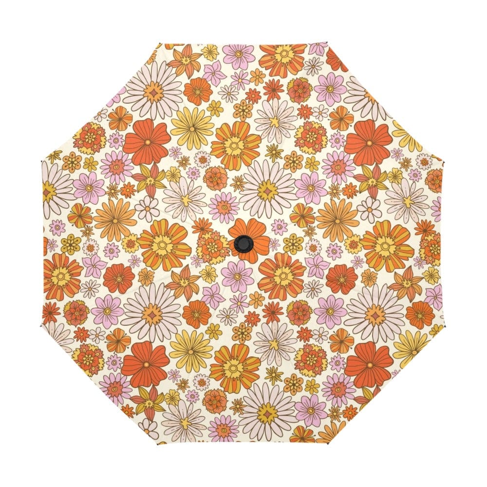 Mid Century Modern, Groovy Retro Umbrella's One Size / Flower Power Vintage Pattern Anti-UV Automatic Umbrella(Outside Printing)(Model U09)