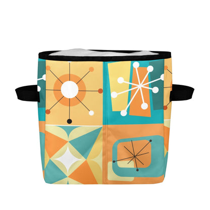 Modern Fabric Storage Bins, For Blankets, Pet Toys, Books, And More One Size / Mid Century Geometric Orange Teal Quilt Storage Bag
