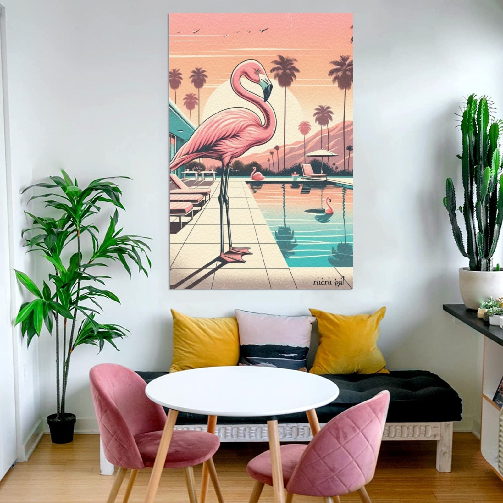 Five Pink Flamingos Standing Wall Art - BIG Wall Décor