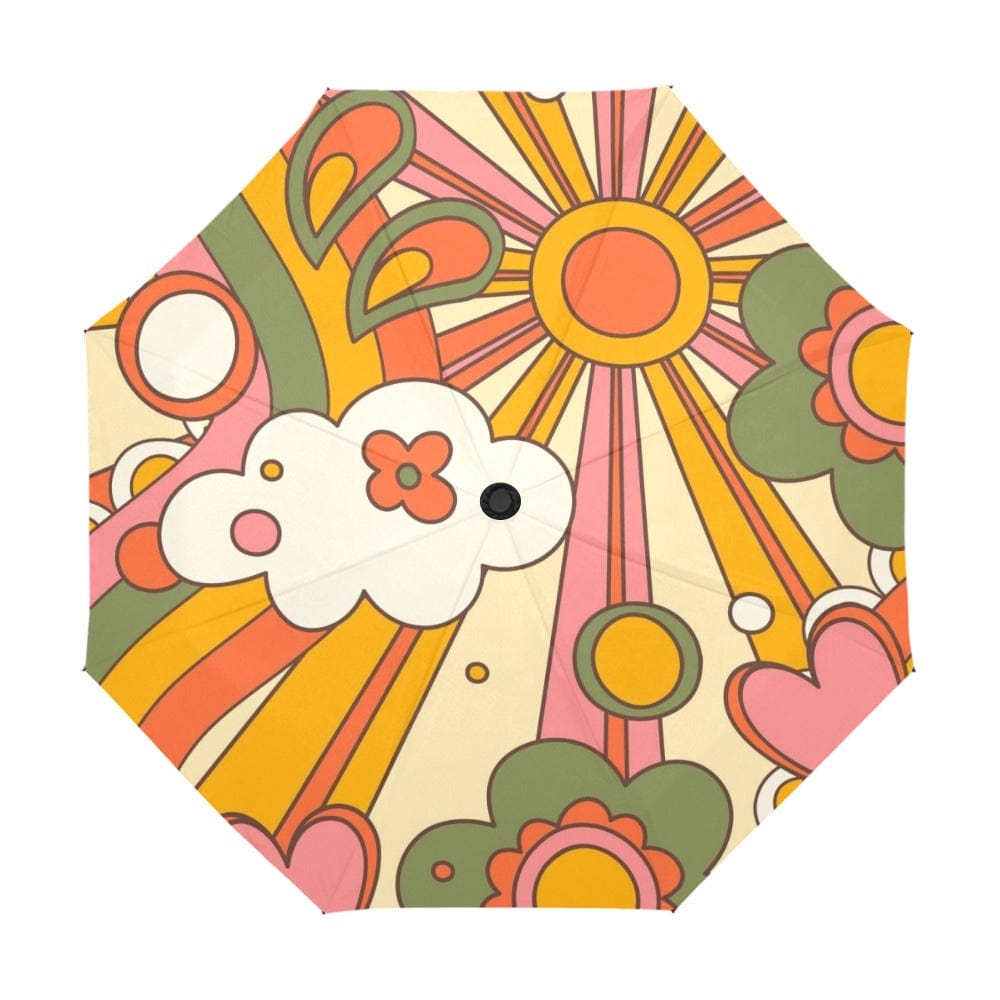 Mid Century Modern, Groovy Retro Umbrella's One Size / Retro Sun Groovy Vibes Anti-UV Automatic Umbrella(Outside Printing)(Model U09)