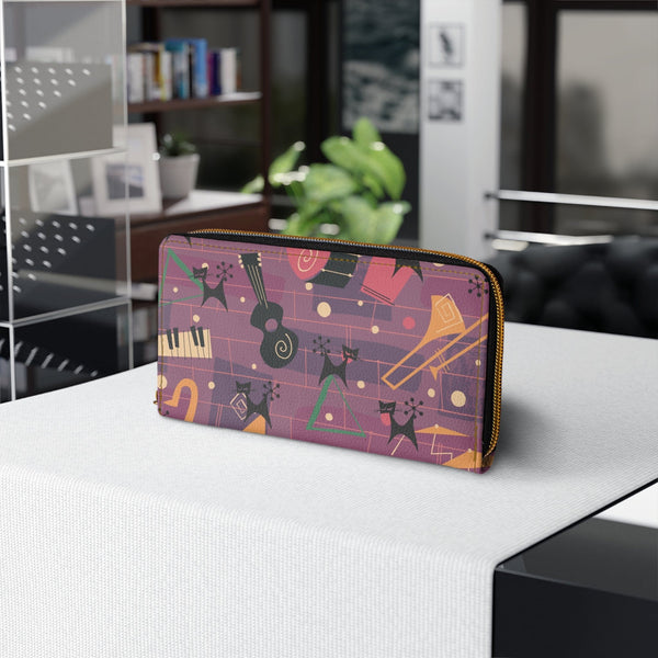 Atomic Cats, Kittie Cats, Retro Jazzy Music Lover, Purple, Zipper Wallet
