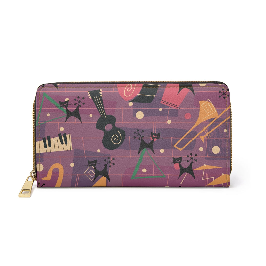Atomic Cats, Kittie Cats, Retro Jazzy Music Lover, Purple, Zipper Wallet Accessories One size / White