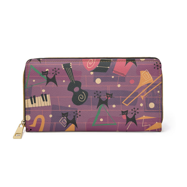 Atomic Cats, Kittie Cats, Retro Jazzy Music Lover, Purple, Zipper Wallet