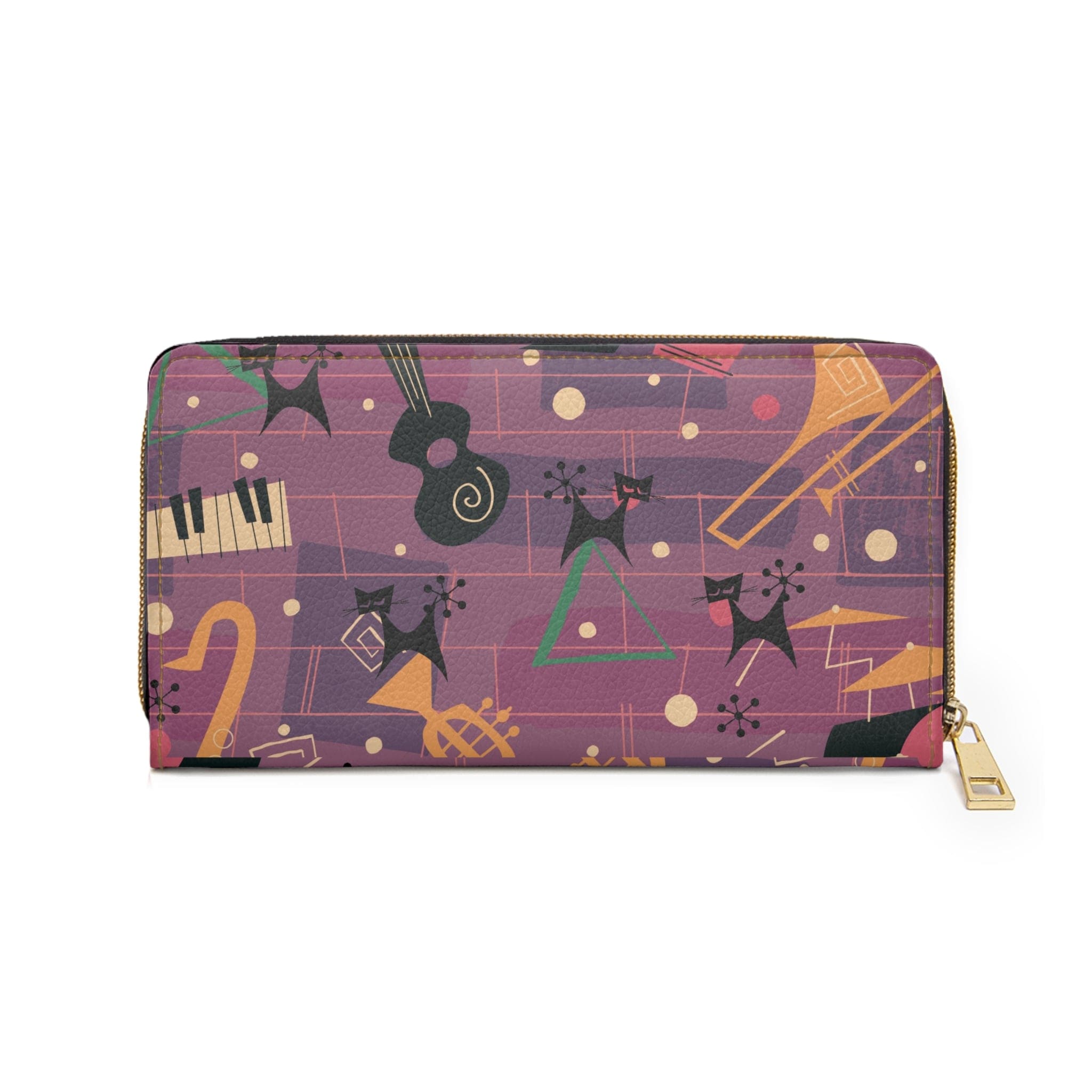 Atomic Cats, Kittie Cats, Retro Jazzy Music Lover, Purple, Zipper Wallet Accessories One size / White