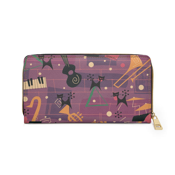Atomic Cats, Kittie Cats, Retro Jazzy Music Lover, Purple, Zipper Wallet