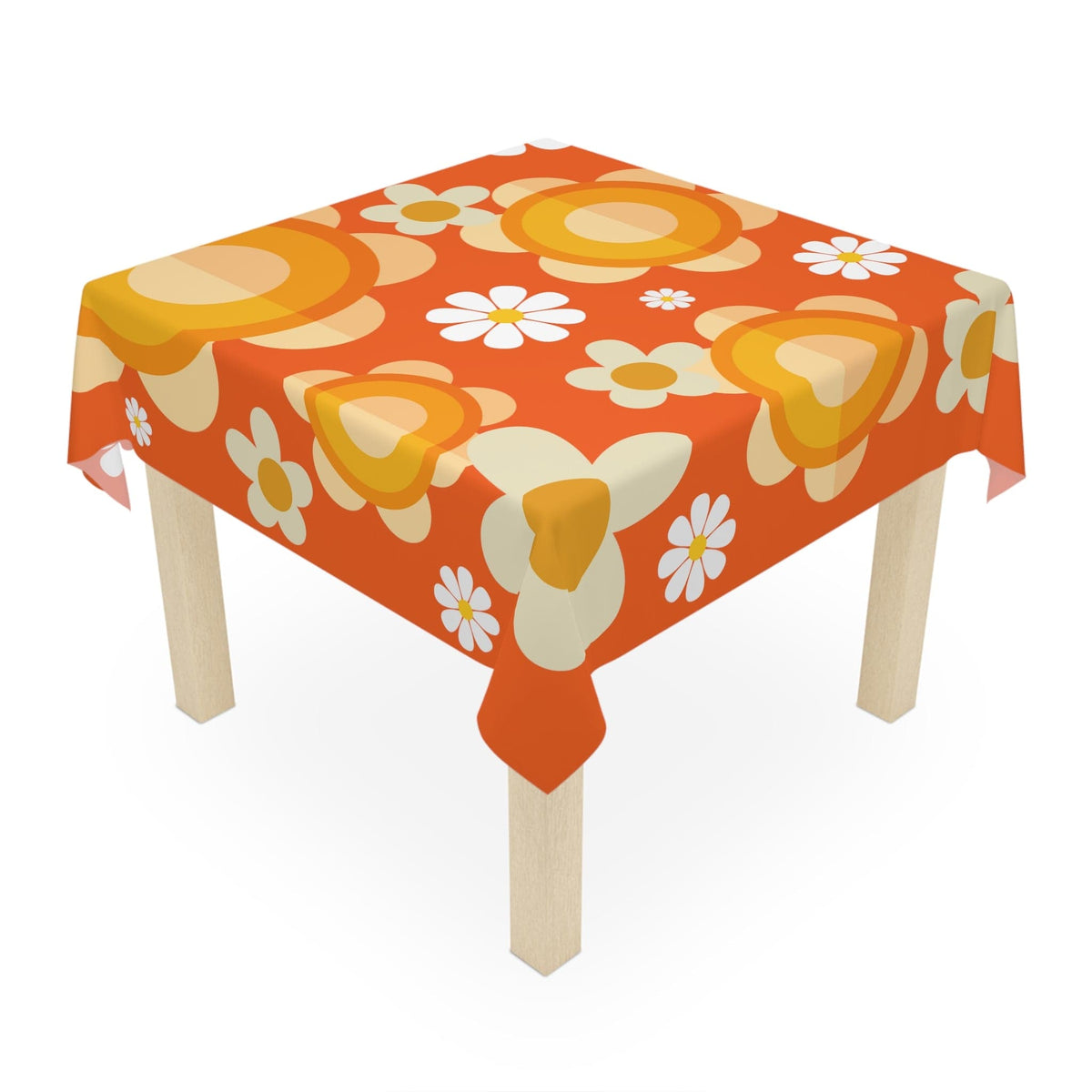 Copy of 60's Vibe Flower Power Groovy Funky Daisy Orange Mid Mod Table Cloth Home Decor One size / White