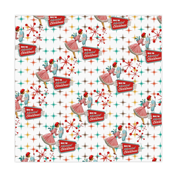 Mid Century Modern Christmas Atomic 50's Kitschy Retro Starburst Table Cloth WIth Mid Mod Gal Christmas Kitchen Linens
