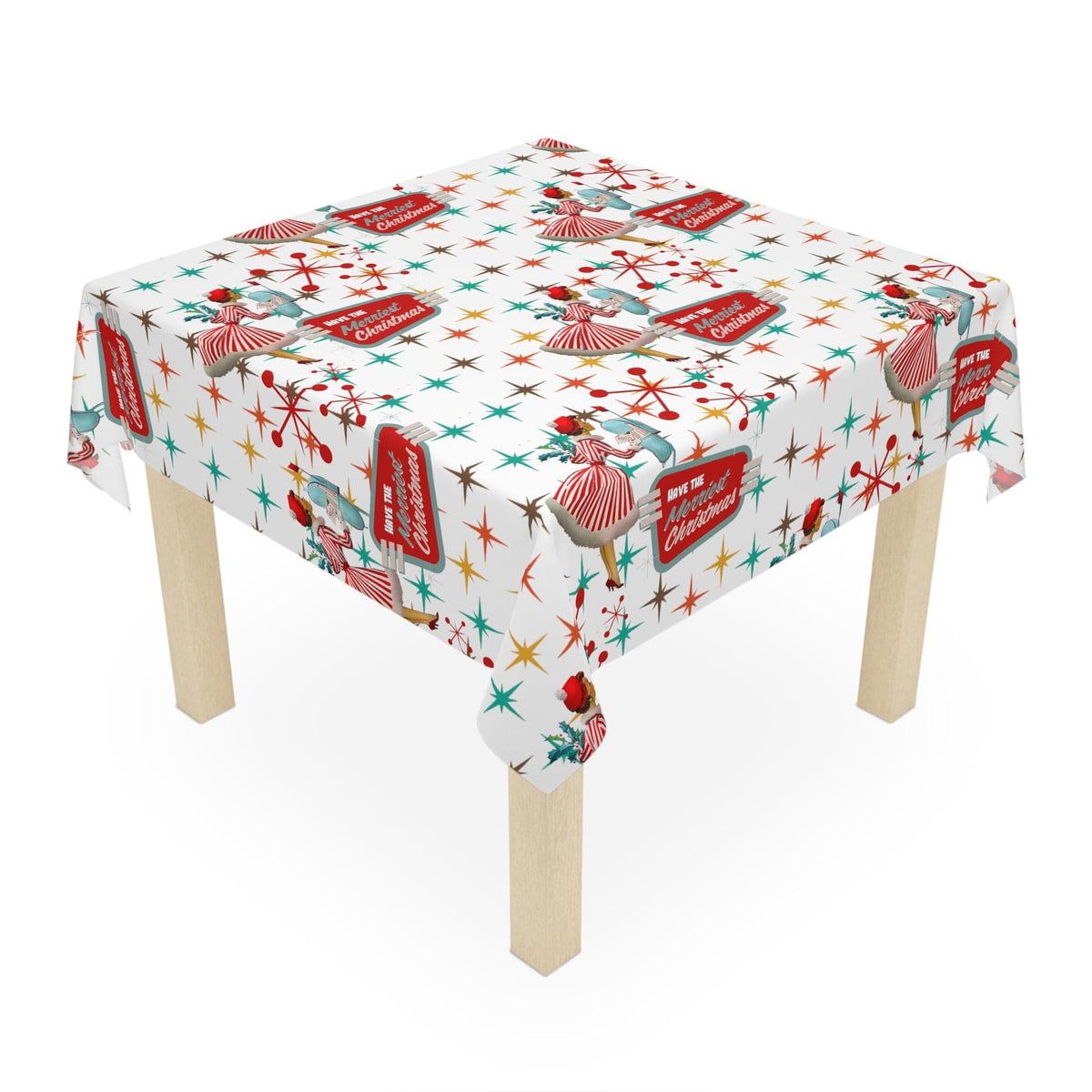 Mid Century Modern Christmas Atomic 50's Kitschy Retro Starburst Table Cloth WIth Mid Mod Gal Christmas Kitchen Linens Home Decor One size / White